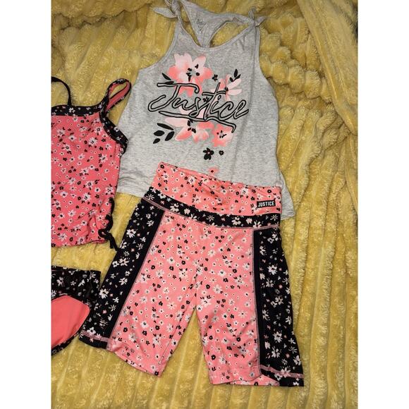Justice 4 Piece Girls, Outfit, Swimsuit, Tankini Shorts Tank Floral Orange 10 - Picture 3 of 8